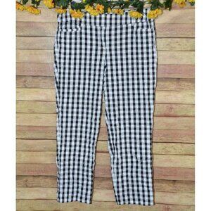 Loft Original Ankle Pant Size 10 Black  White Gingham Pattern Tapered Leg Pocket